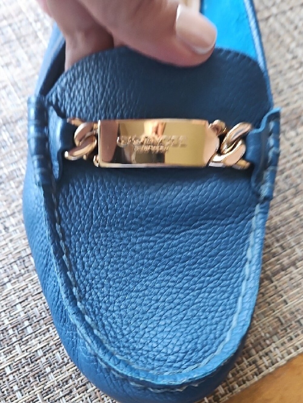 Coach Teal Pebbled Leather Loafers with Gold Plaque - Picture 6 of 6